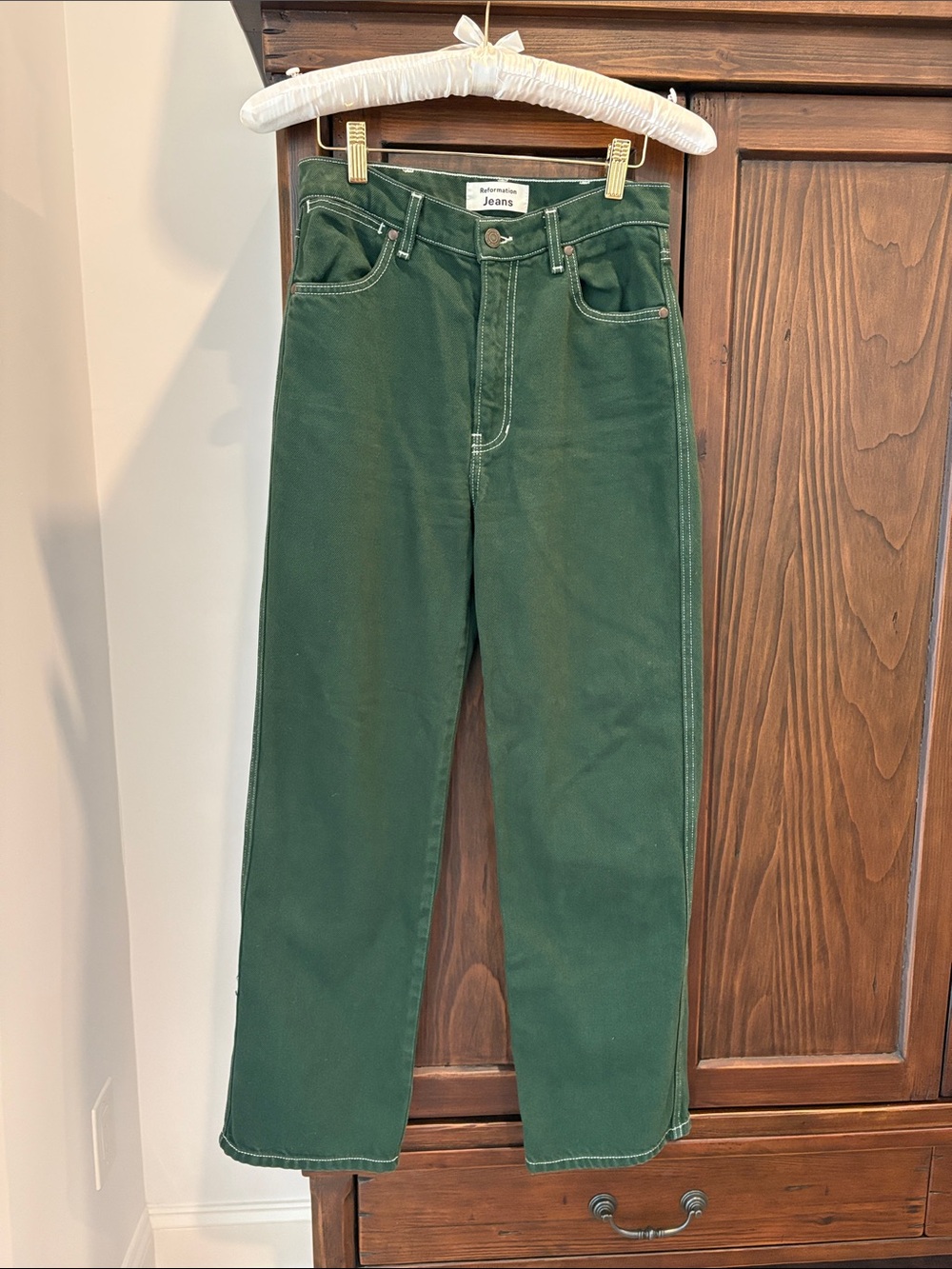 Reformation Emerald Green Straight-Leg Pants